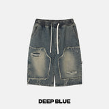 Damage Cut Double Knee Bermuda Banded Denim