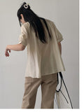Tassel See-Through Long Short Sleeve Blouse