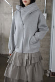 Diagonal Zipper Hood Zip-Up