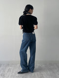 107 Pintuck High-Waist Wide Denim Pants