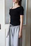 One shoulder studded short sleeve tee