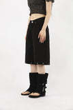Stud denim bermuda pants