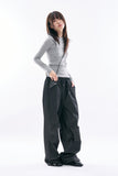 Pinstripe wide banding pants