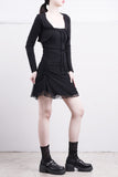 Curling crop cardigan + chiffon one-piece set