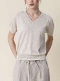 [Premium] Whole Garment Marsil Linen V Short Sleeve Knit