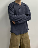 Pigment Henley Neck Waffle Long Sleeve