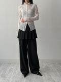 Block High Neck See-Through Blouse