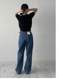 107 Pintuck High-Waist Wide Denim Pants