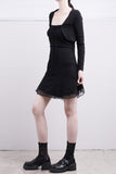 Curling crop cardigan + chiffon one-piece set