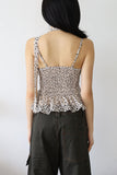 Leopard ruffle sleeveless blouse