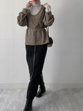 Suede Belted Loose-Fit Blouse