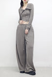 Showdy Unbalanced Rib Cardigan + Pants Set
