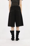 Stud denim bermuda pants