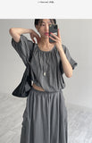 [Setup Available] Denma Balloon Banding Crop Blouse