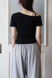 One shoulder studded short sleeve tee