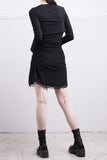 Curling crop cardigan + chiffon one-piece set