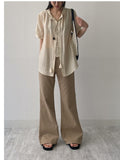 Tassel See-Through Long Short Sleeve Blouse