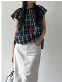 Tom Check Flare Short Sleeve Blouse