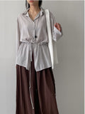 Wrinkle See-Through String Loose Fit Shirt
