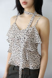 Leopard ruffle sleeveless blouse