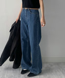 107 Pintuck High-Waist Wide Denim Pants