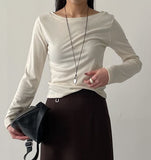 Boat Neck Tension Long Sleeve T-Shirt