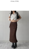 [Wrap set] Pleated H-line long skirt
