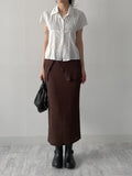 [Short sleeve ver.] Straw collar pin tuck blouse