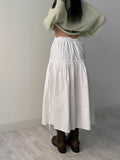 Ribbon shirring flare long skirt