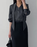 Satin Tie V-Neck Blouse