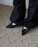Belted stiletto mules