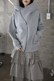 Diagonal Zipper Hood Zip-Up