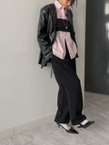 Scarlett No Collar Overfit Leather Jacket