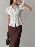 [Short sleeve ver.] Straw collar pin tuck blouse