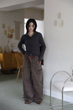 Rib mohair collar cardigan