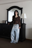 Loose fit studs fringe denim
