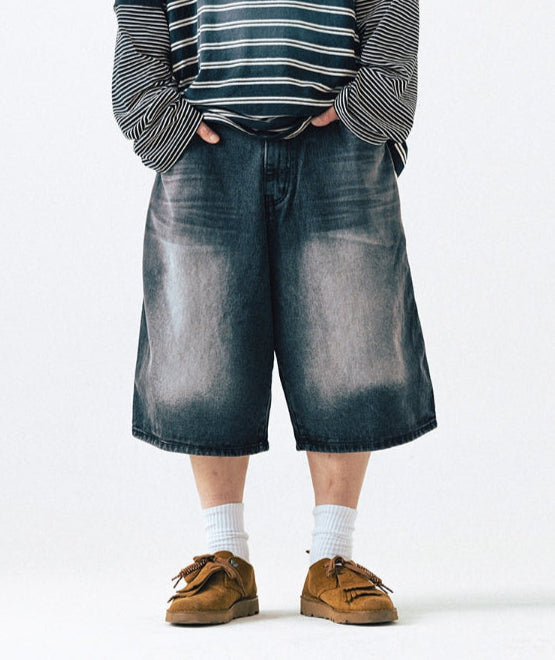 【ANGLAN】Vintage Washed Denim Half Pants ANGLAN (アングラン) - ビンテージウォッシュ加工デニムハーフ