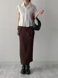 [Wrap set] Pleated H-line long skirt