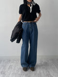107 Pintuck High-Waist Wide Denim Pants