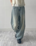 [unisex/summer yarn] Fred pin tuck wide denim pants (Tin blue)