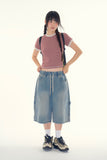 Wengen carpenter banding denim bermuda pants