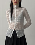 Block High Neck See-Through Blouse
