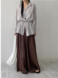 Wrinkle See-Through String Loose Fit Shirt