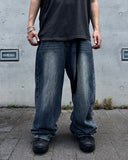 Crack Washed Tin Blue Denim