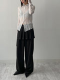 Block High Neck See-Through Blouse