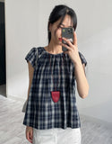 Tom Check Flare Short Sleeve Blouse