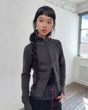 HIGH-NECK TWO-TONE KNIT ZIP-UP