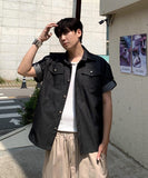 Stripe denim roll-up shirt jacket