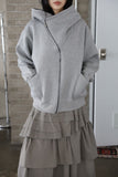 Diagonal Zipper Hood Zip-Up
