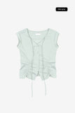 Low shirring button-up blouse